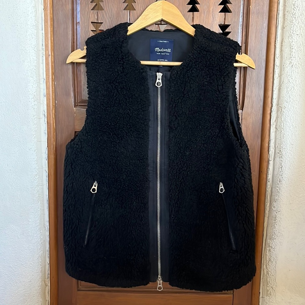 J. Crew black fleece zippered vest size medium